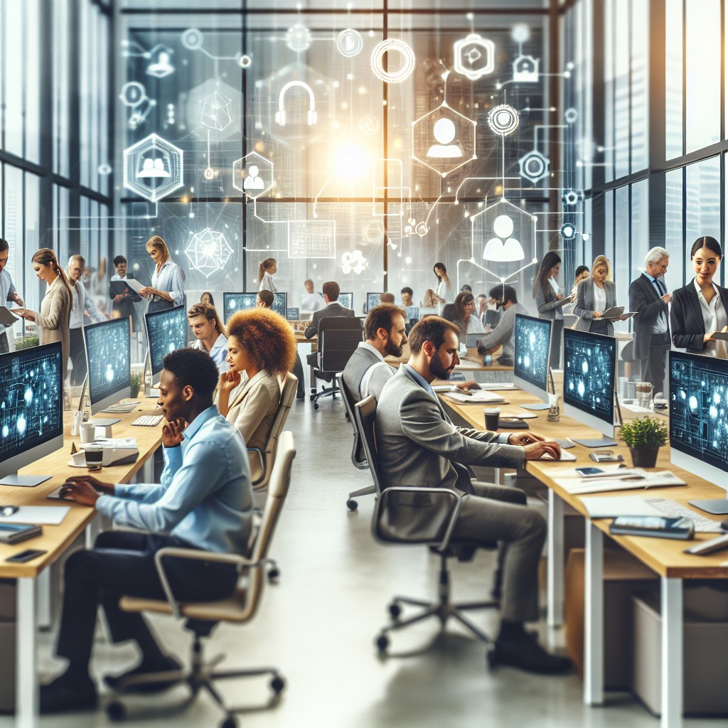 Image d'une PME utilisant des technologies numériques avancées dans un bureau moderne