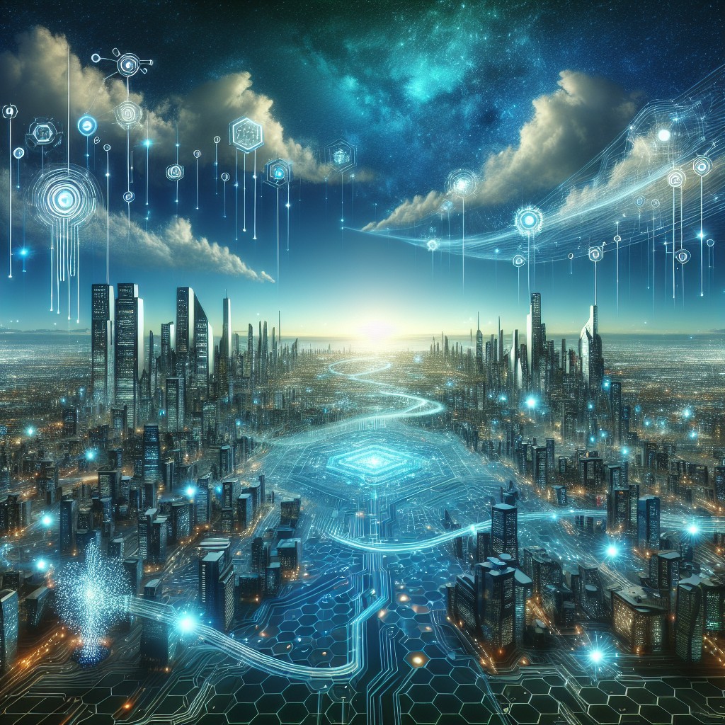 Image de couverture montrant un paysage numérique futuriste avec des éléments technologiques innovants.