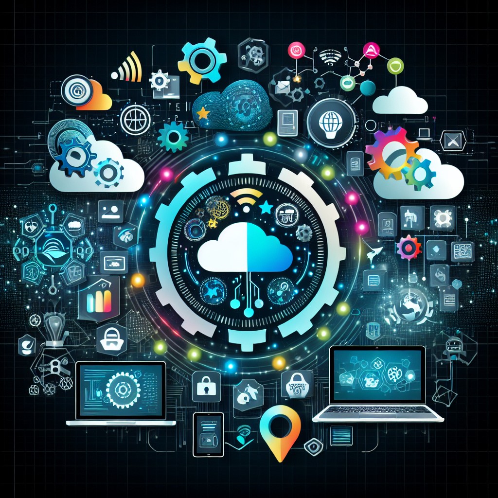 Une illustration représentant l'impact de la transformation digitale avec des icônes de technologie comme le cloud, l'intelligence artificielle et le marketing digital.