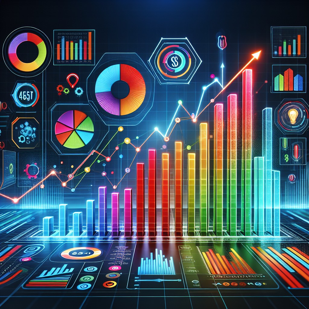 Graphiques colorés illustrant l'augmentation de performance grâce à une stratégie digitale optimisée