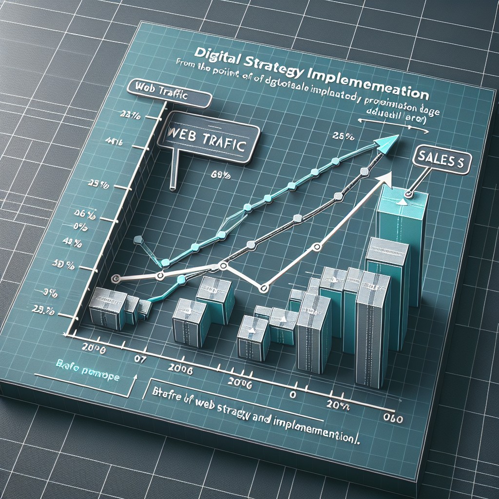 Un diagramme montrant la croissance du trafic web et des ventes après l'implémentation d'une stratégie digitale.