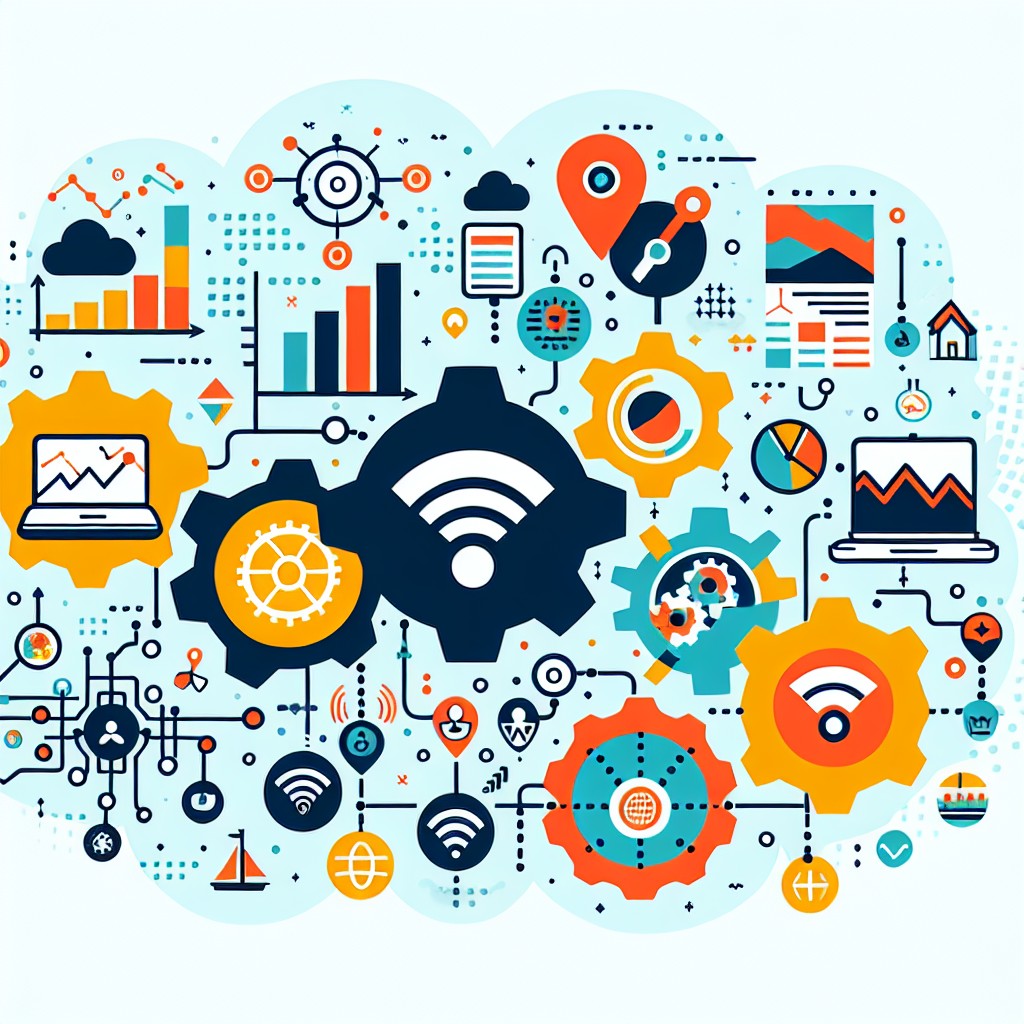 Illustration de la transformation digitale en Wallonie avec des icônes représentant des technologies modernes et des entreprises connectées.