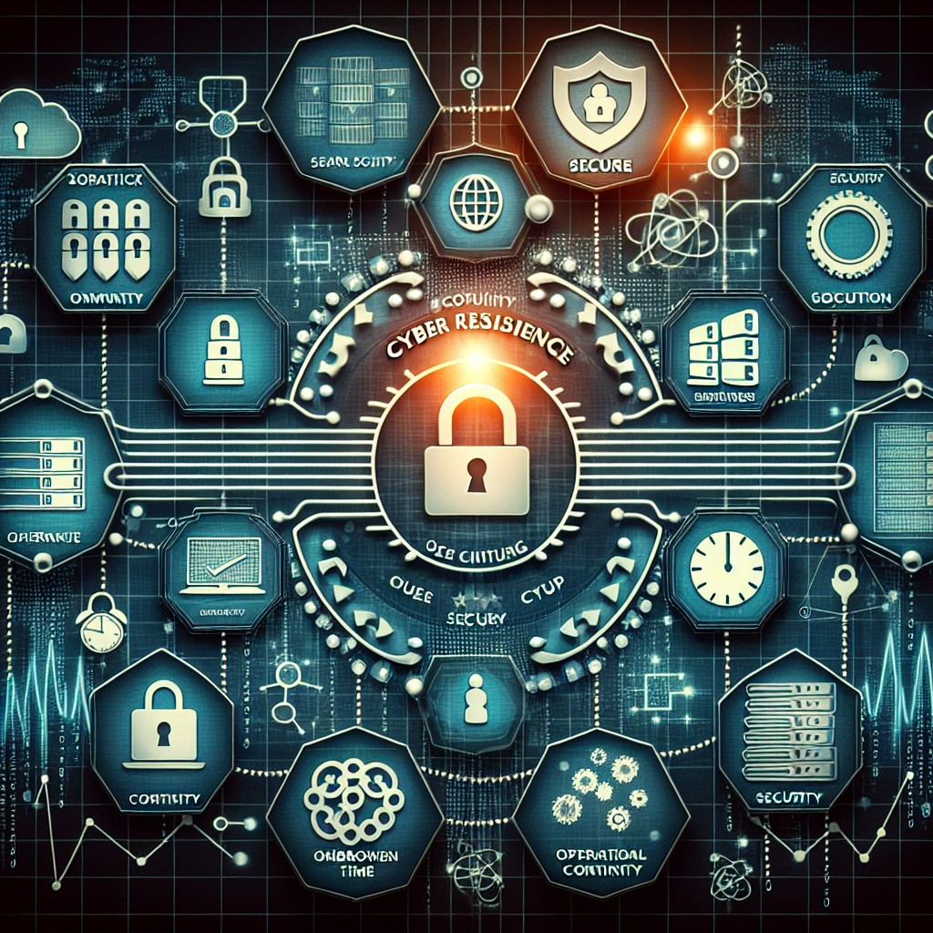 Image de couverture illustrant la cyber-résilience avec des symboles de sécurité digitale et de continuité opérationnelle.