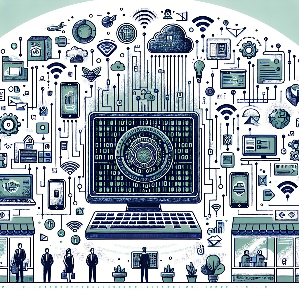 Ordinateur et symboles de digitalisation illustrant la transformation numérique des entreprises wallonnes